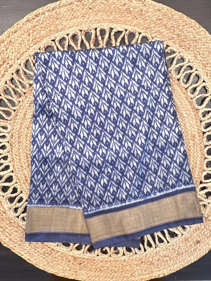 Navy Blue Ikkat Pure Silk Saree