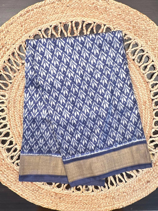 Navy Blue Ikkat Pure Silk Saree