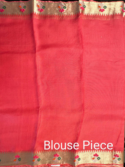 Pink Meenakari Border Kota Doria  Pure Silk Saree