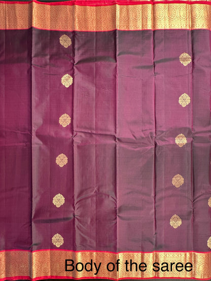 Wine Pondicherry Handloom Pure Silk Saree