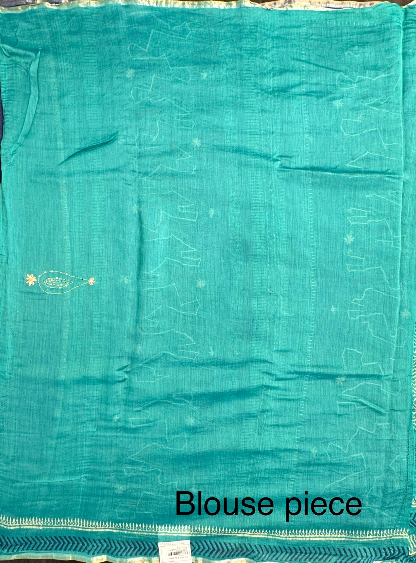 Blue-Sea Green Block Print Chanderi Saree With Kaantha Stitch