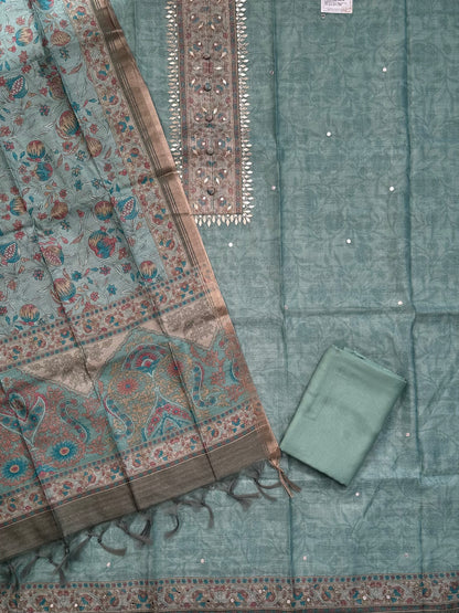 Pista Green Fancy Cotton 3-Piece Suit