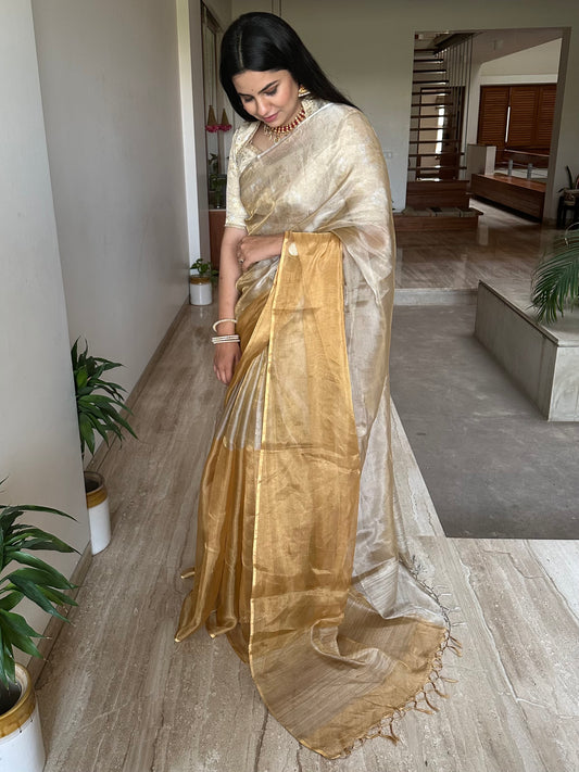 Swarnima Chandrahaas Golden-Silver Tissue Saree
