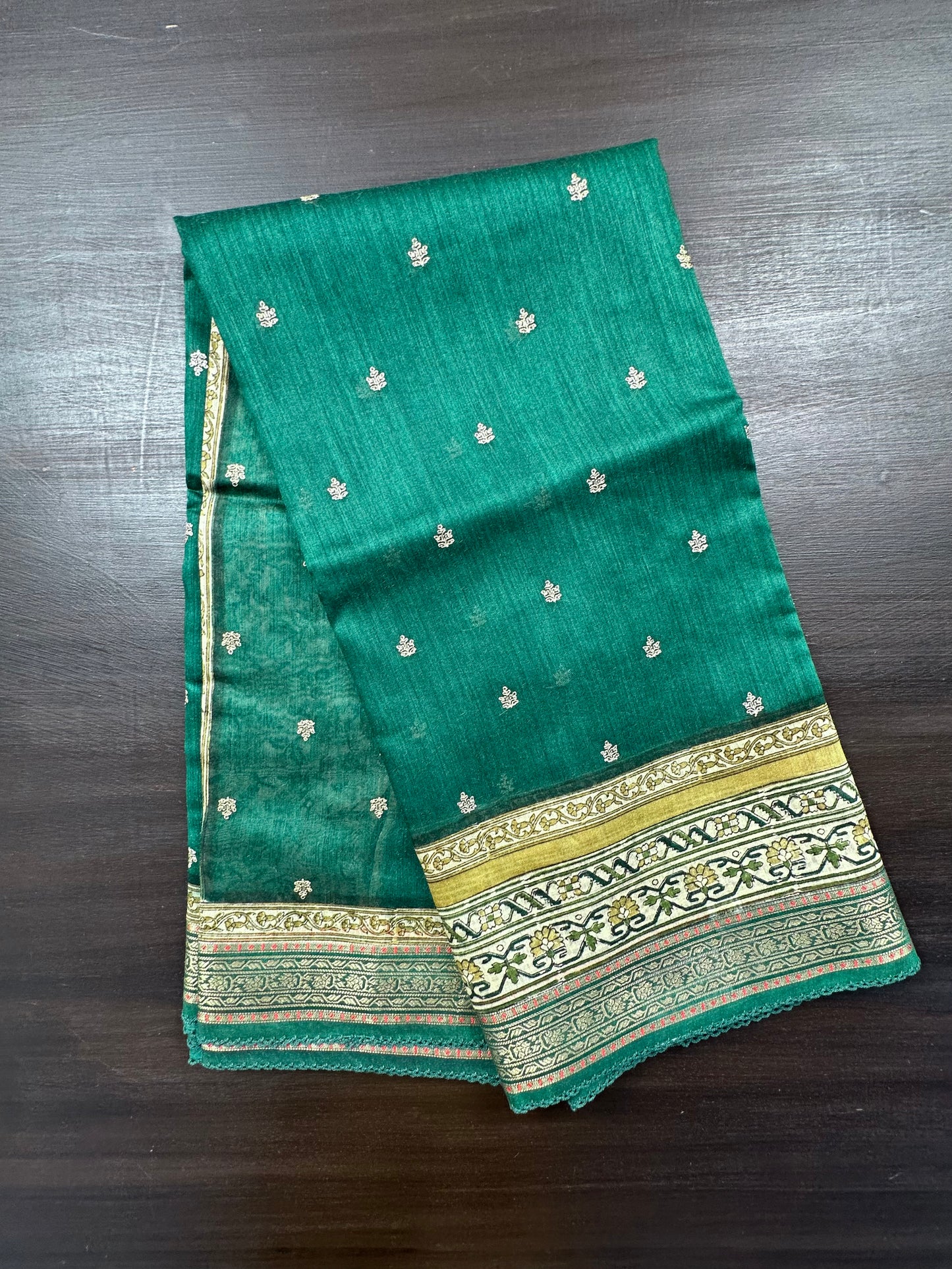 Bottle Green Muga Silk Saree