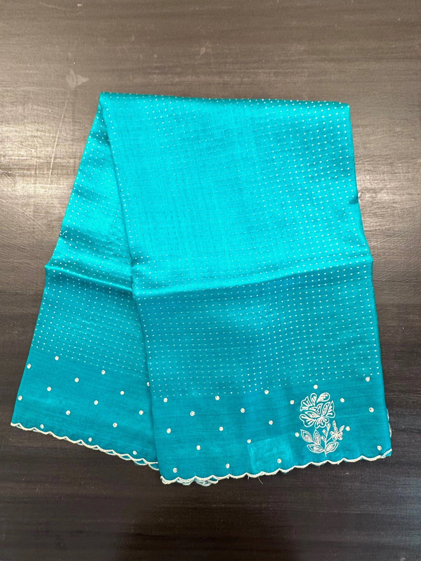 Rama Green Aari Work Pure Tussar Silk Saree