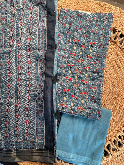 Ajrakh Print Chanderi 3-Piece Suit