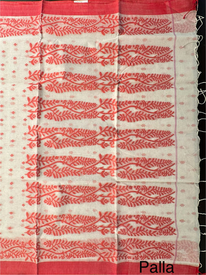 White Red Doodh Aalta Pure Cotton Saree