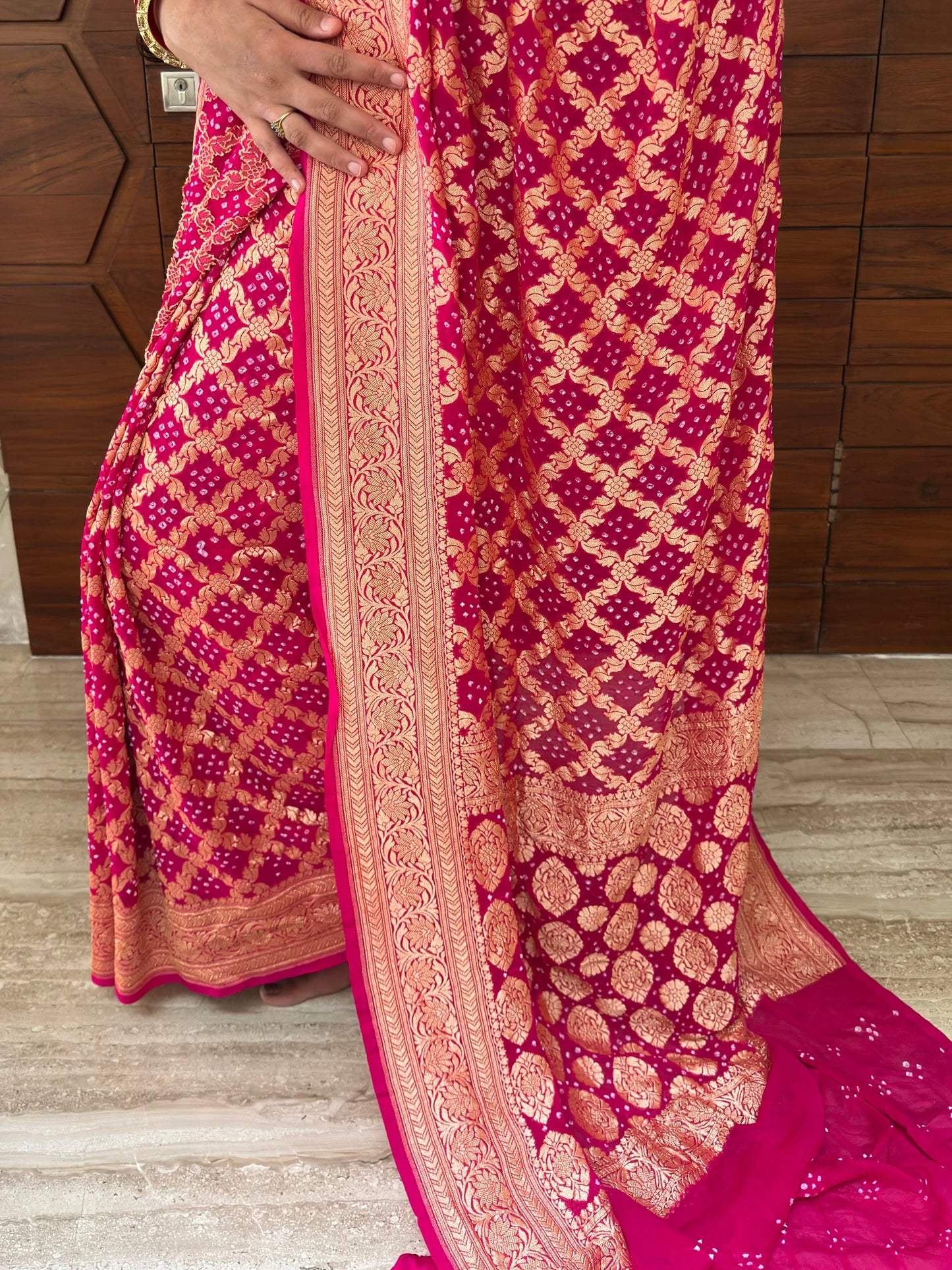 Rani Gharchola Bandhej Pure Georgette Saree