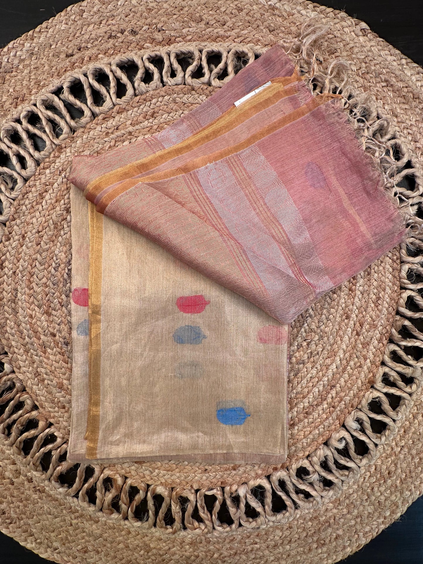 Golden-Pink Pure Tissue Silk Saree