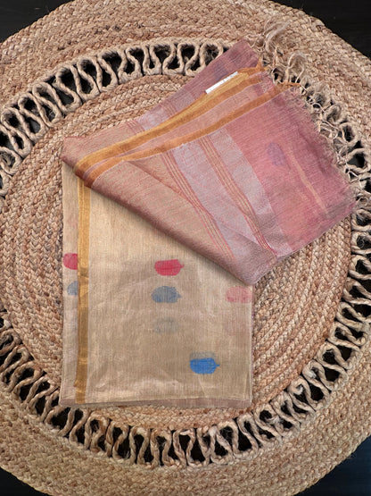 Golden-Pink Pure Tissue Silk Saree