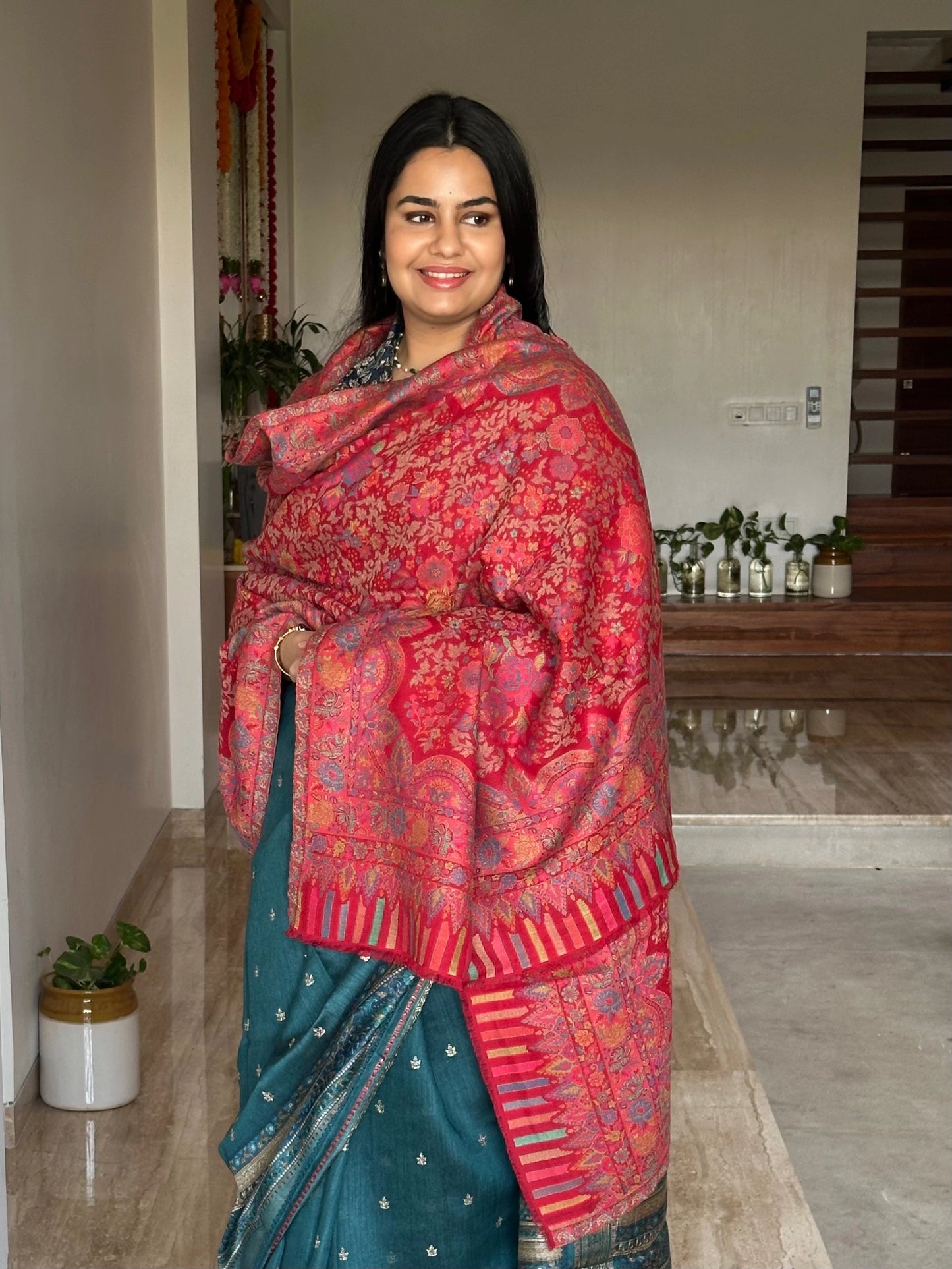 Red Blended Wool Shawl