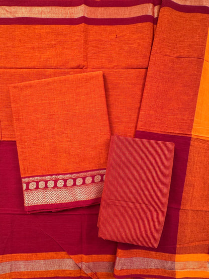 Rust Dharwad South Cotton 3-Piece Suit