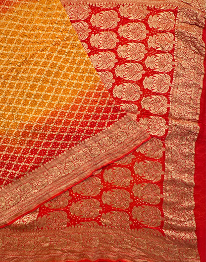 Yellow-Orange Gharchola Bandhej Pure Georgette Saree
