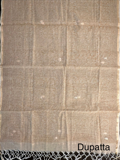 Beige  4-Piece Kota Doria Cotton Unstitched Suit