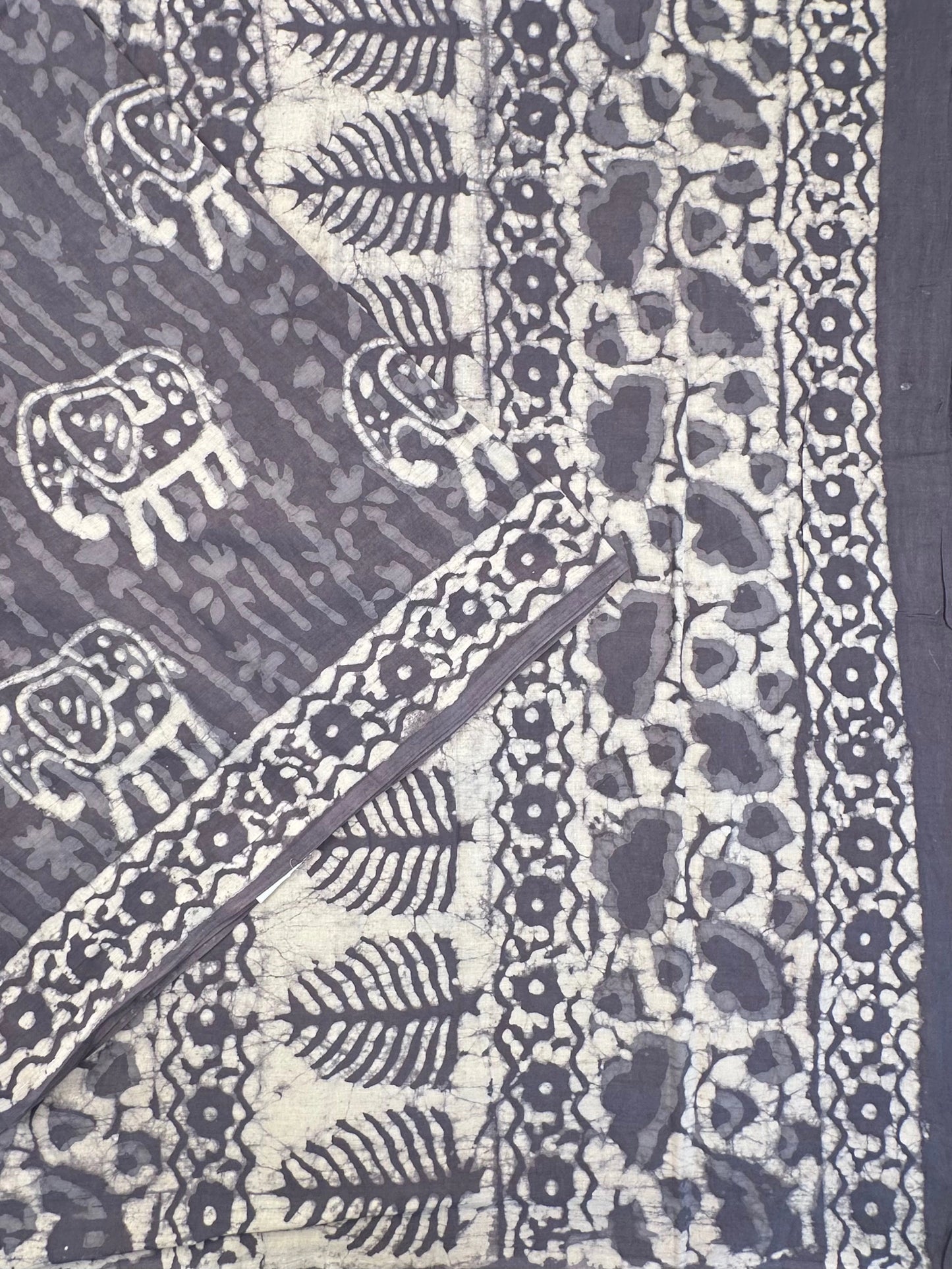 Bluish Grey Hand Block Print Pure Cotton Saree