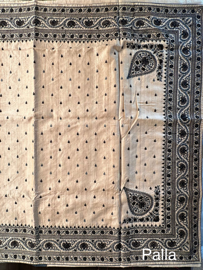 Beige Pure Tussar Silk Saree With Embroidery