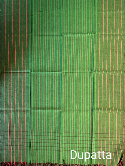 Bottle Green Checkered Handloom Cotton  Suit