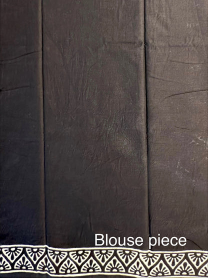 Black Baag Hand Block Print Pure Cotton Saree