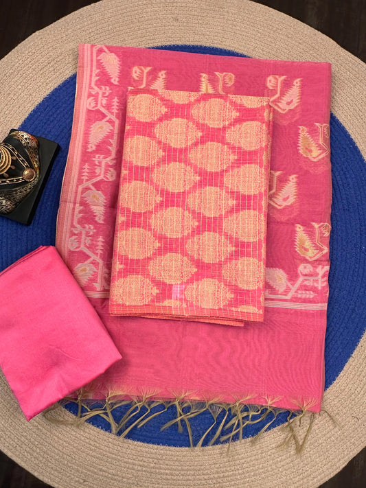 Pink Jacquard 3-piece Unstitched Cotton Suit