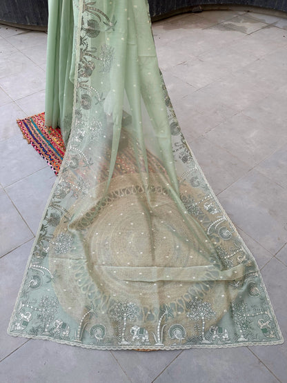 Pista Green Blended Tissue Organza Saree