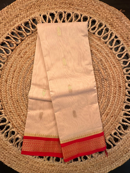 Beige-Red Pure Cotton Saree