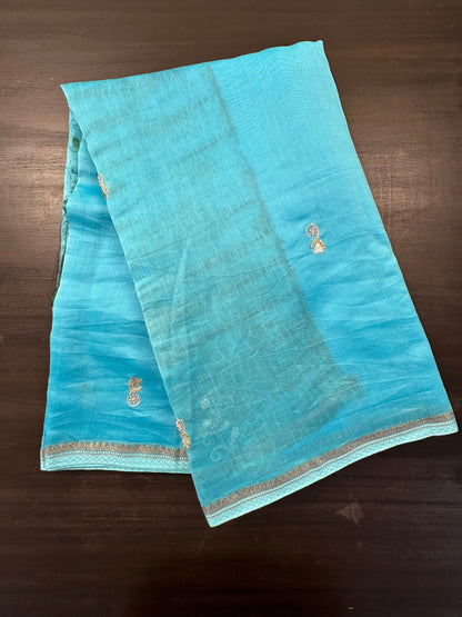 Firozi Chanderi Saree With Hand Work