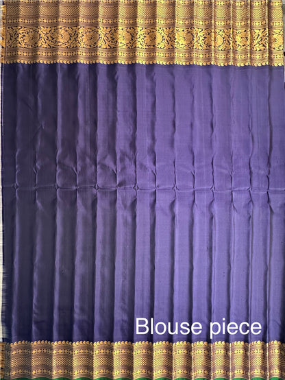 Cream-Navy Blue Gadwal Pure Silk Saree
