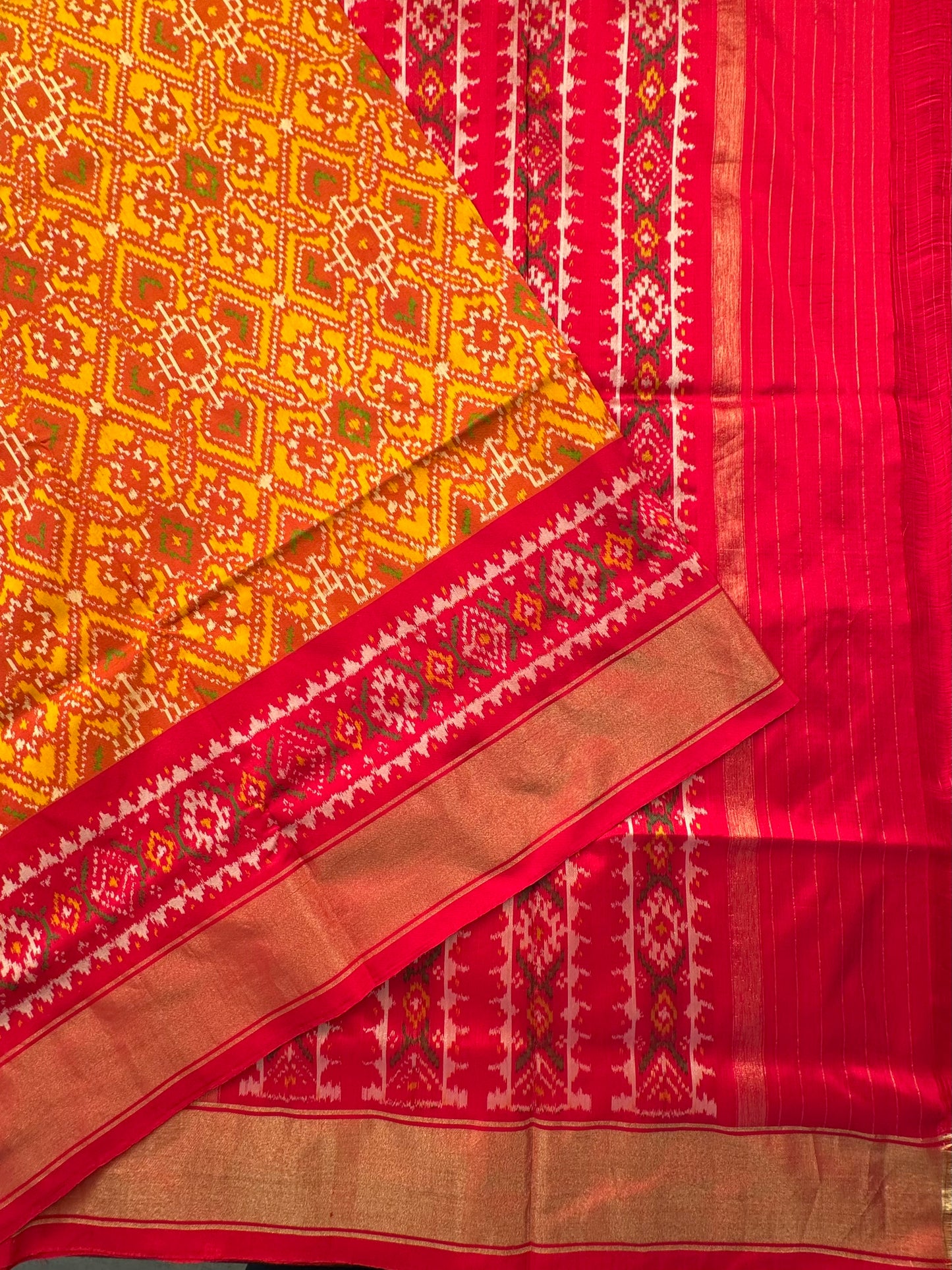 Mustard-Red Patola Handloom Silk Saree