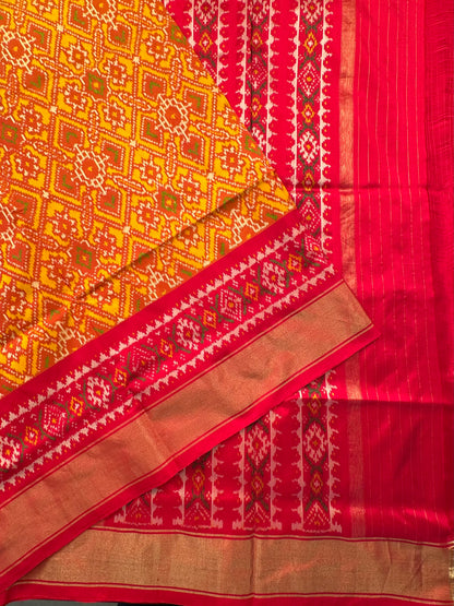 Mustard-Red Patola Handloom Silk Saree