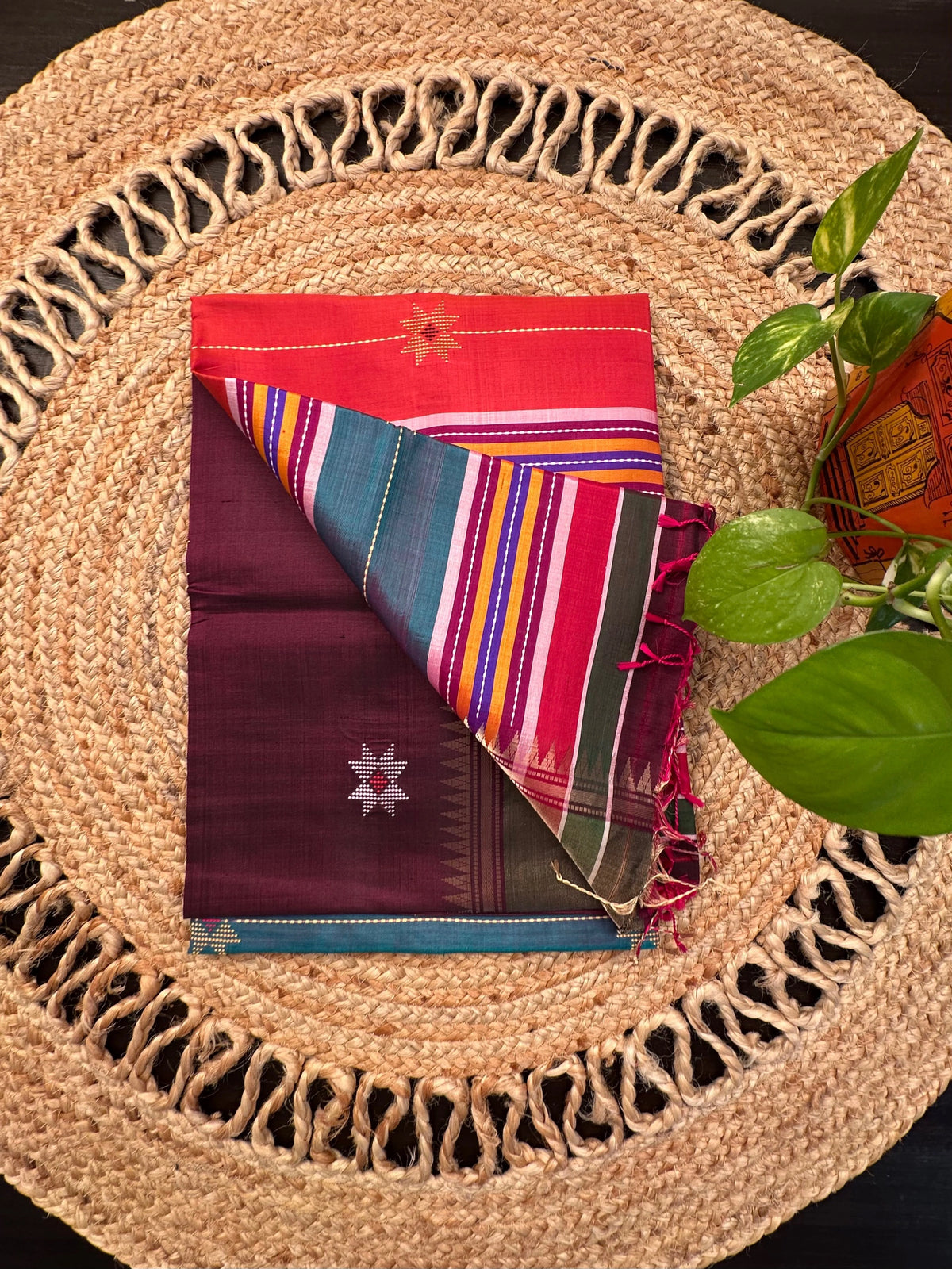 Wine-Multi Colour Assam Resham Weave Silk Saree