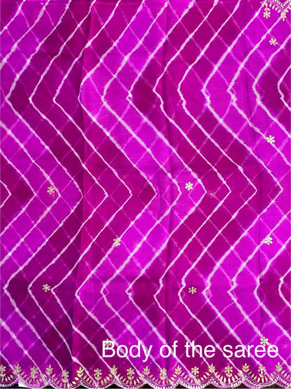 Purple Maitreyi Leheriya-Bandhej Kota Doria Pure Silk Saree With Gota Patti Work