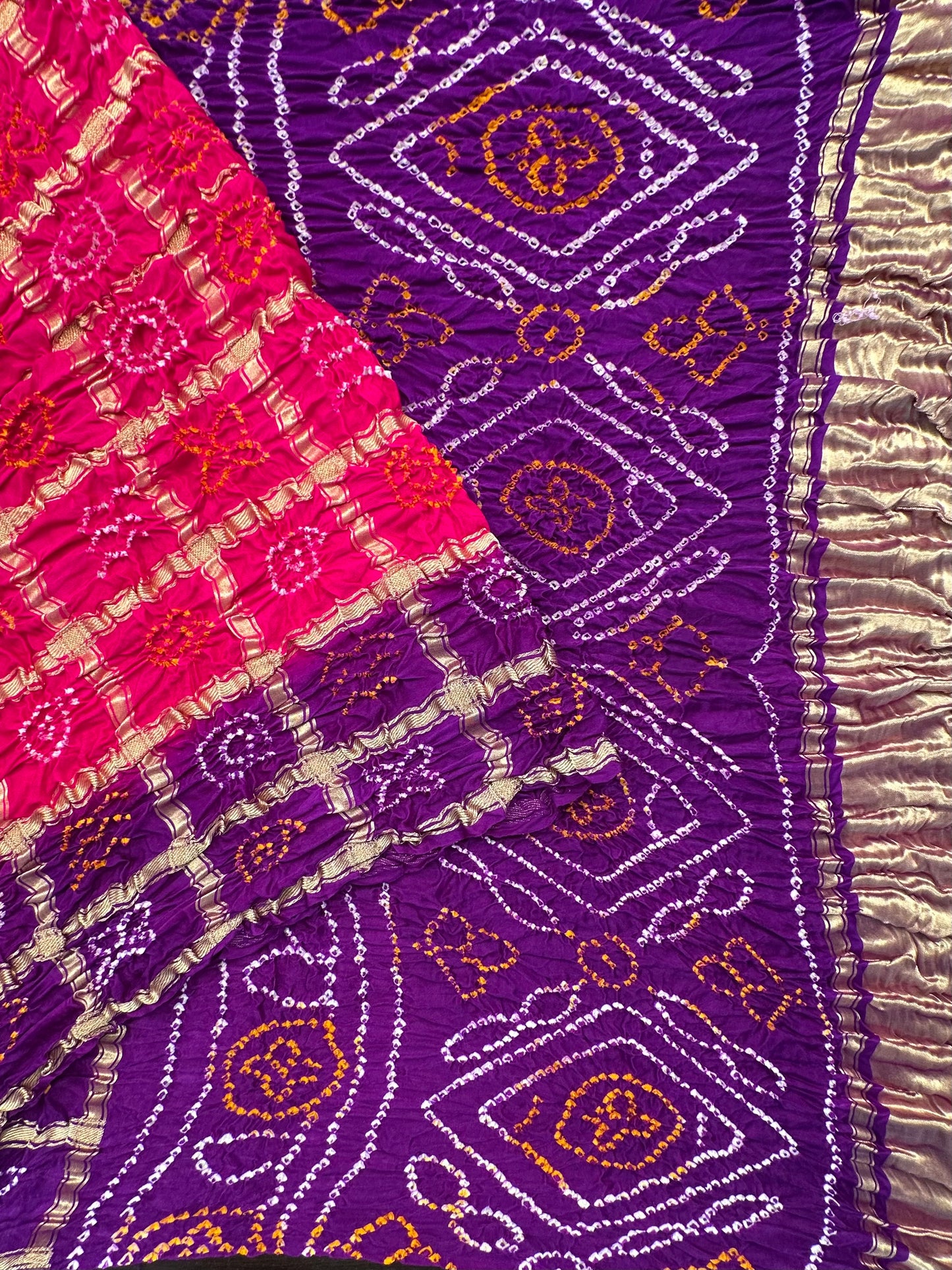 Purple-Rani Gharchola Bandhej Gajji Silk Saree
