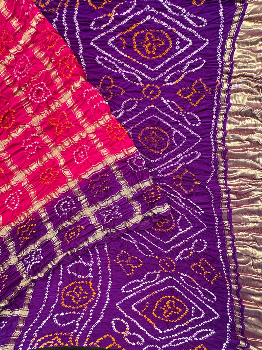 Purple-Rani Gharchola Bandhej Gajji Silk Saree
