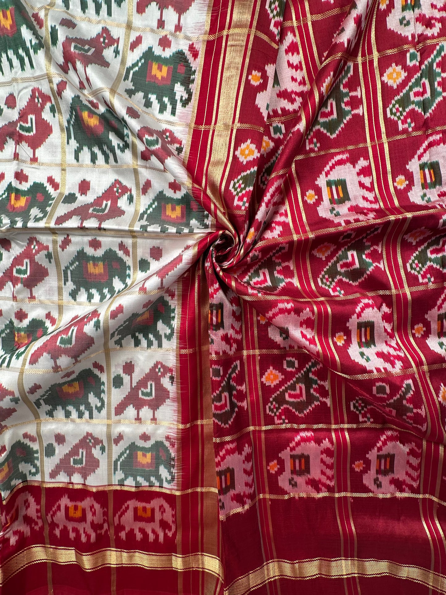 Off White-Maroon Patola Pure Silk Saree