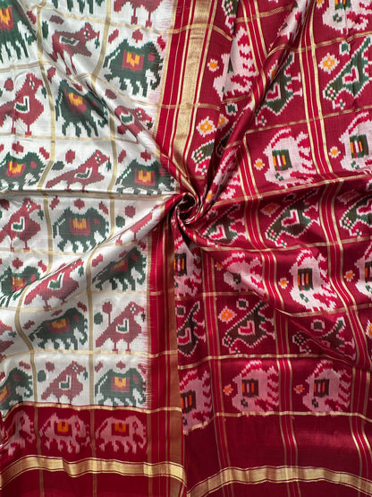 Off White-Maroon Patola Pure Silk Saree