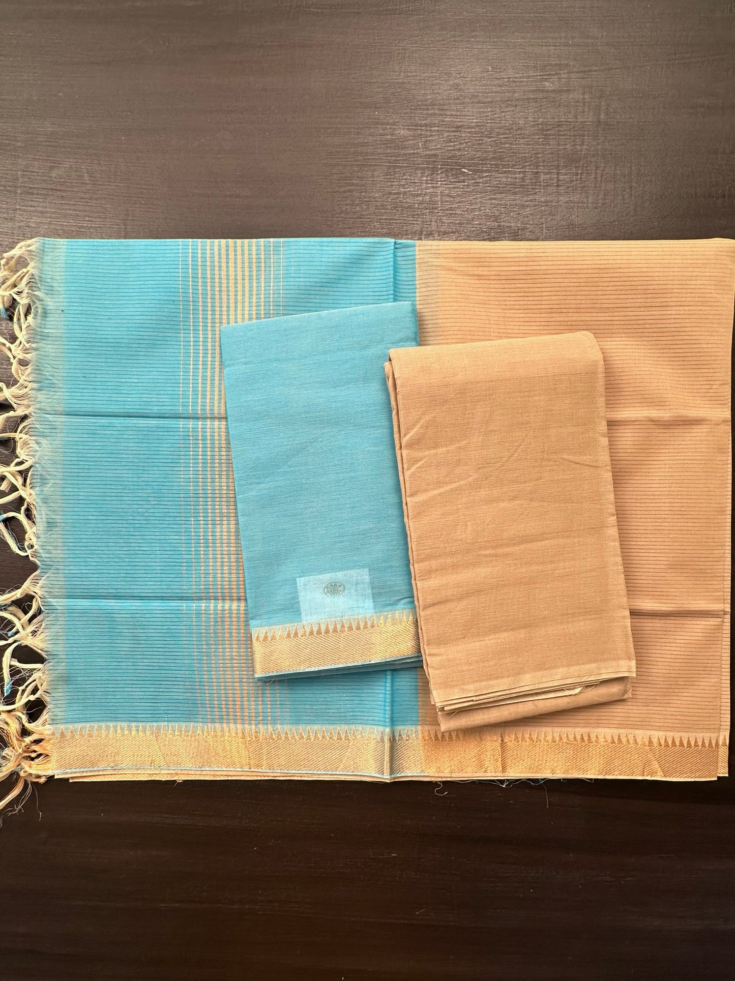 Firozi-Beige Mangalgiri Pure Cotton Unstitched 3-Piece Suit