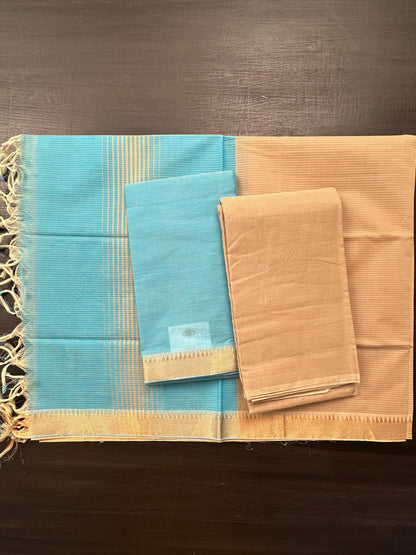 Firozi-Beige Mangalgiri Pure Cotton Unstitched 3-Piece Suit