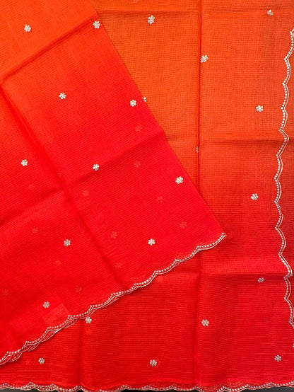Orange Gitika Kota Doria Pure Silk Saree