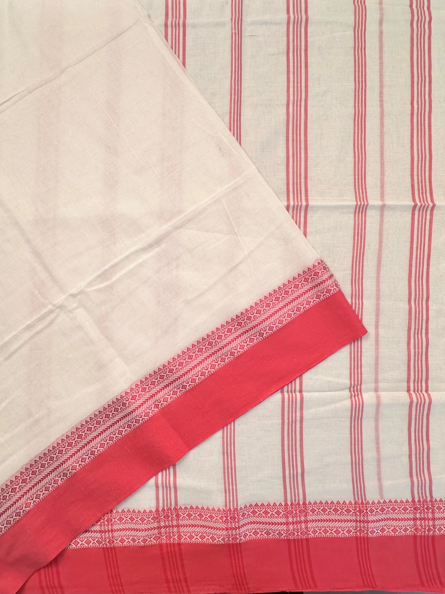 Off White-Red-Black Piku Bengal Cotton Saree