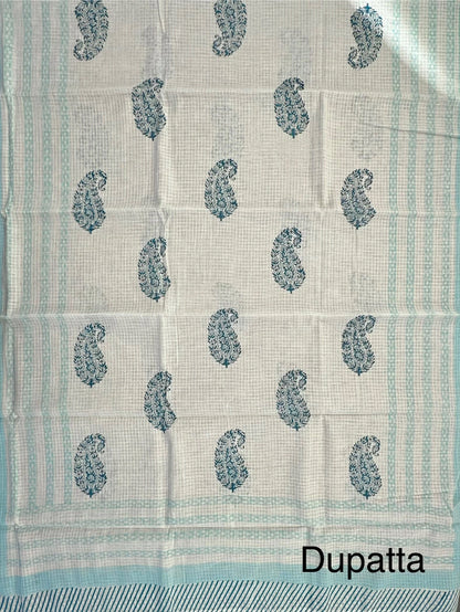 Firozi Jute Cotton 3-piece Unstitched  Suit
