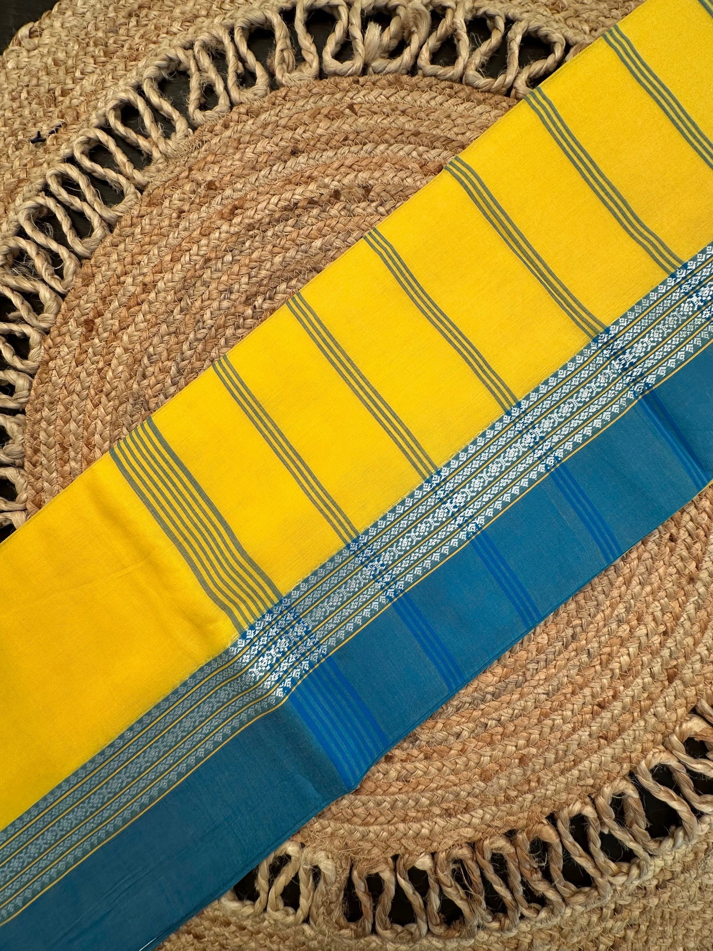Yellow-Firozi Piku Bengal Cotton Saree