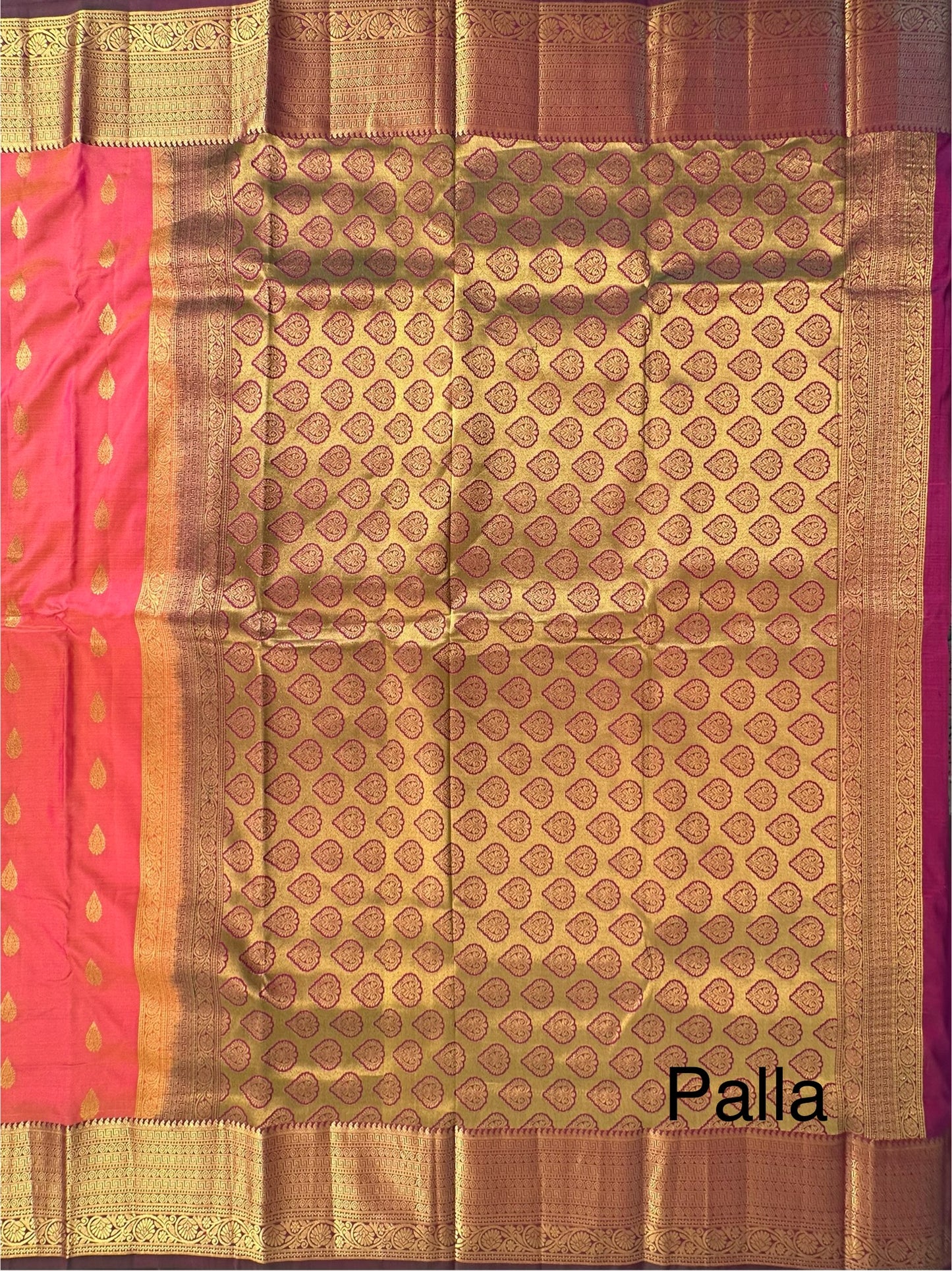 Coral Pink Pondicherry Handloom Pure Silk Saree