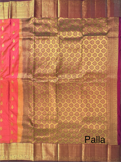 Coral Pink Pondicherry Handloom Pure Silk Saree