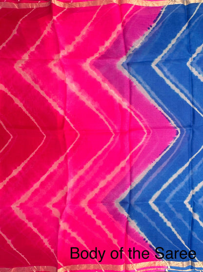 Blue-Pink Leheriya Kota Doria Pure Silk Saree