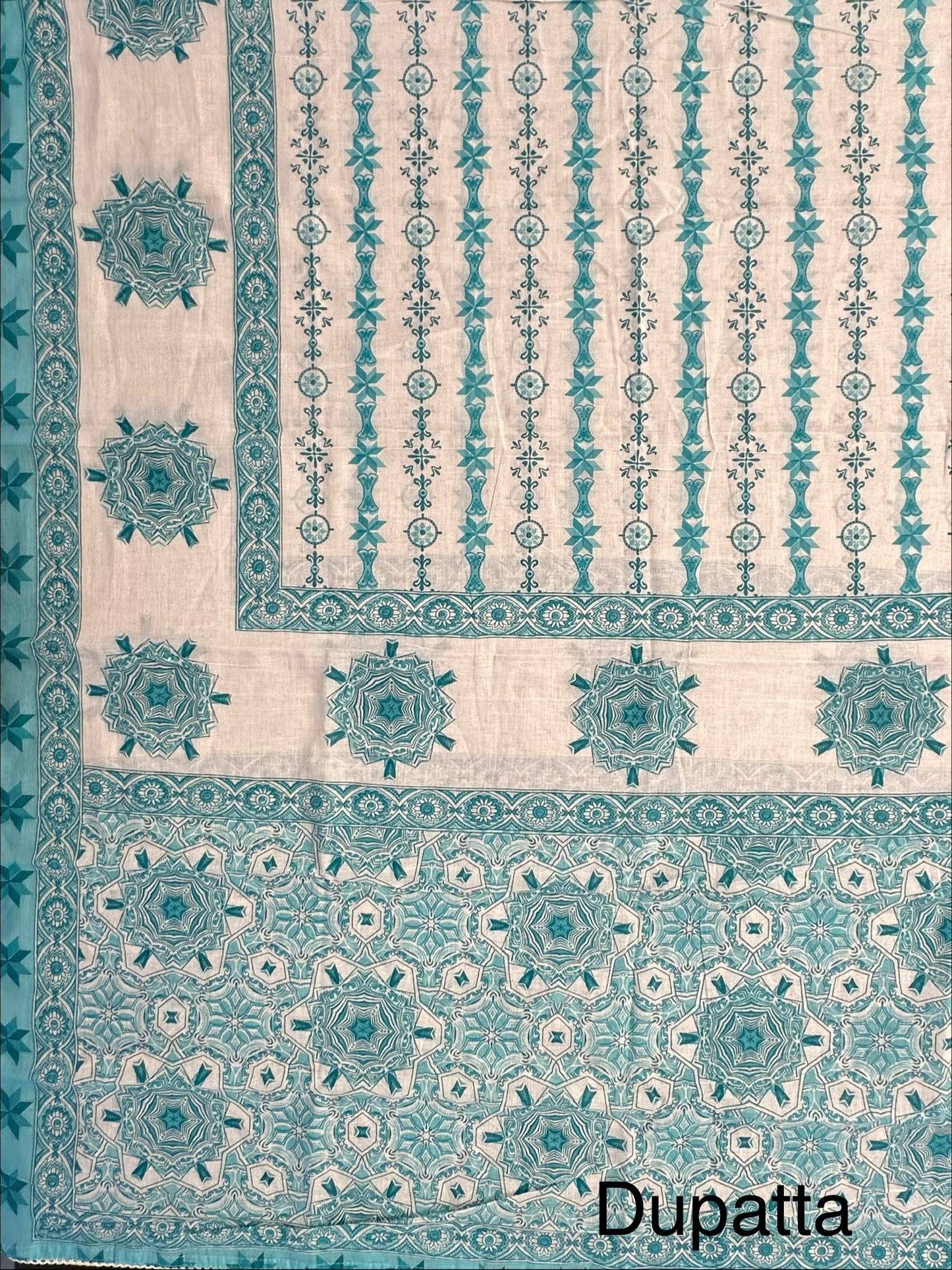 Off White-Firozi Necktie Cotton 3-Piece Suit