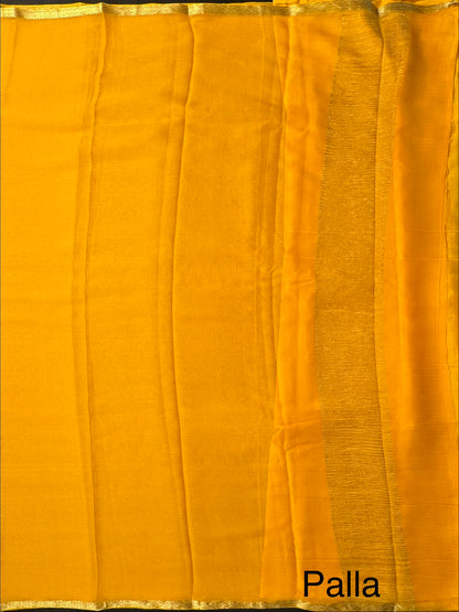Yellow Pure Chiffon Saree