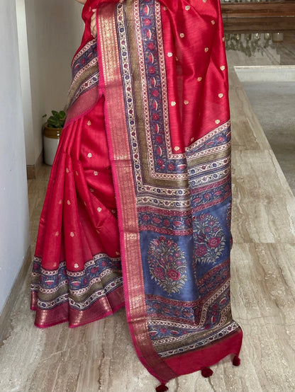 Red Muga Silk Saree