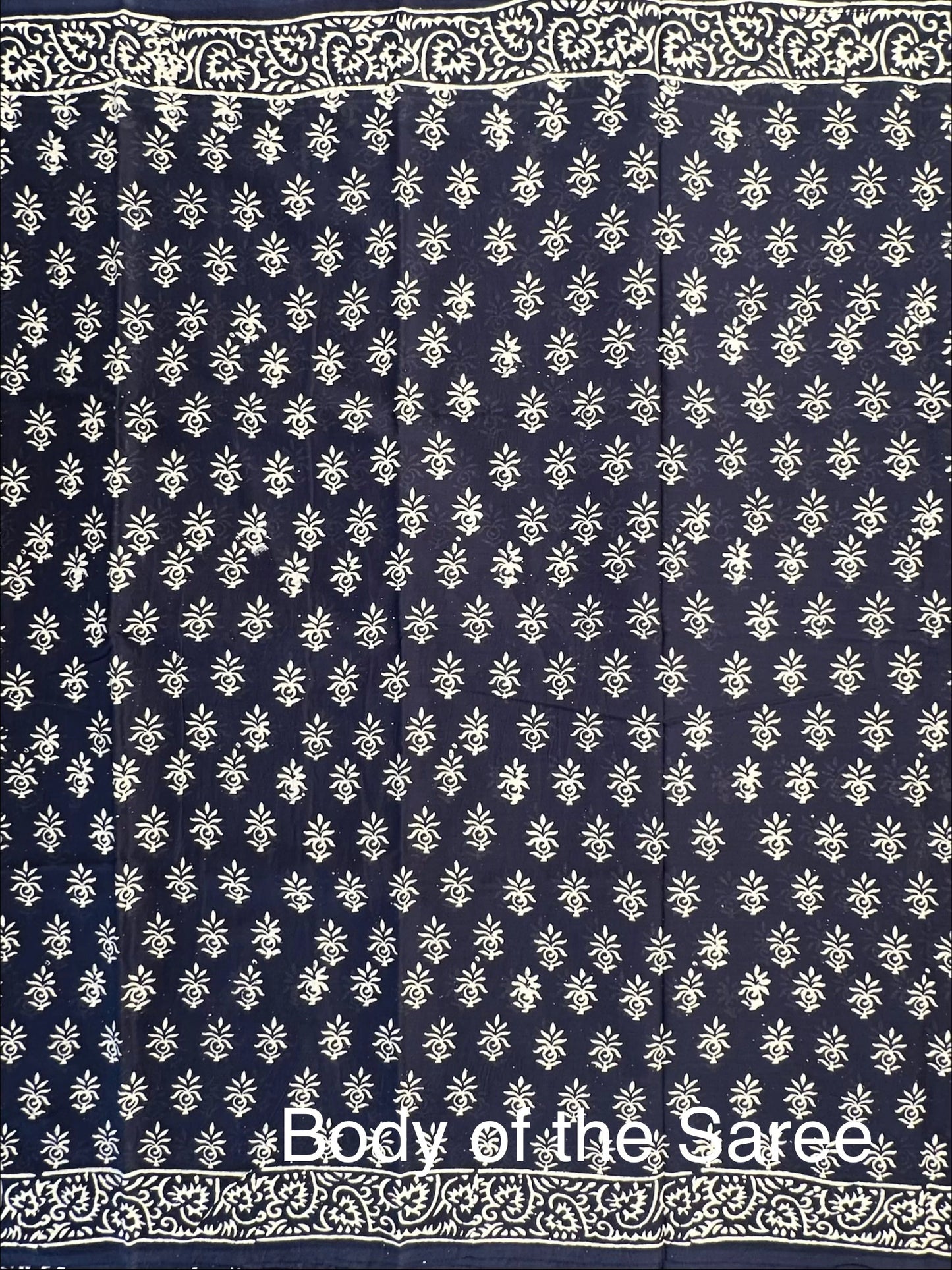Navy Blue Bagru Hand Block Print Pure Cotton Saree