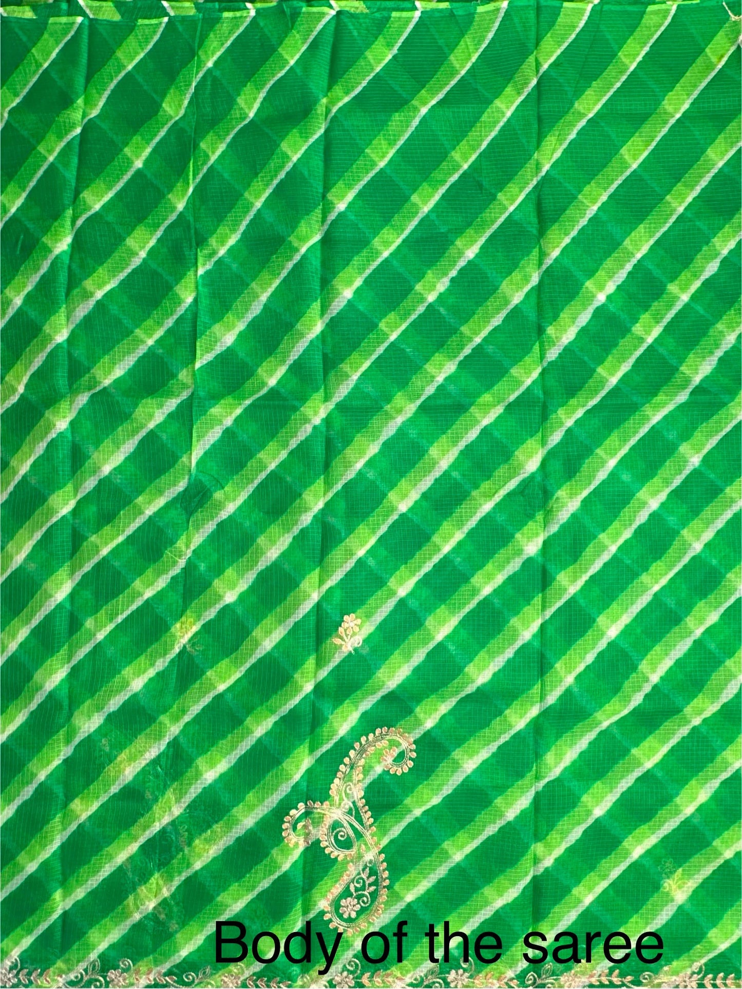 Green Kyra Leheriya Kota Doria Pure Silk Saree With Gota Patti Work
