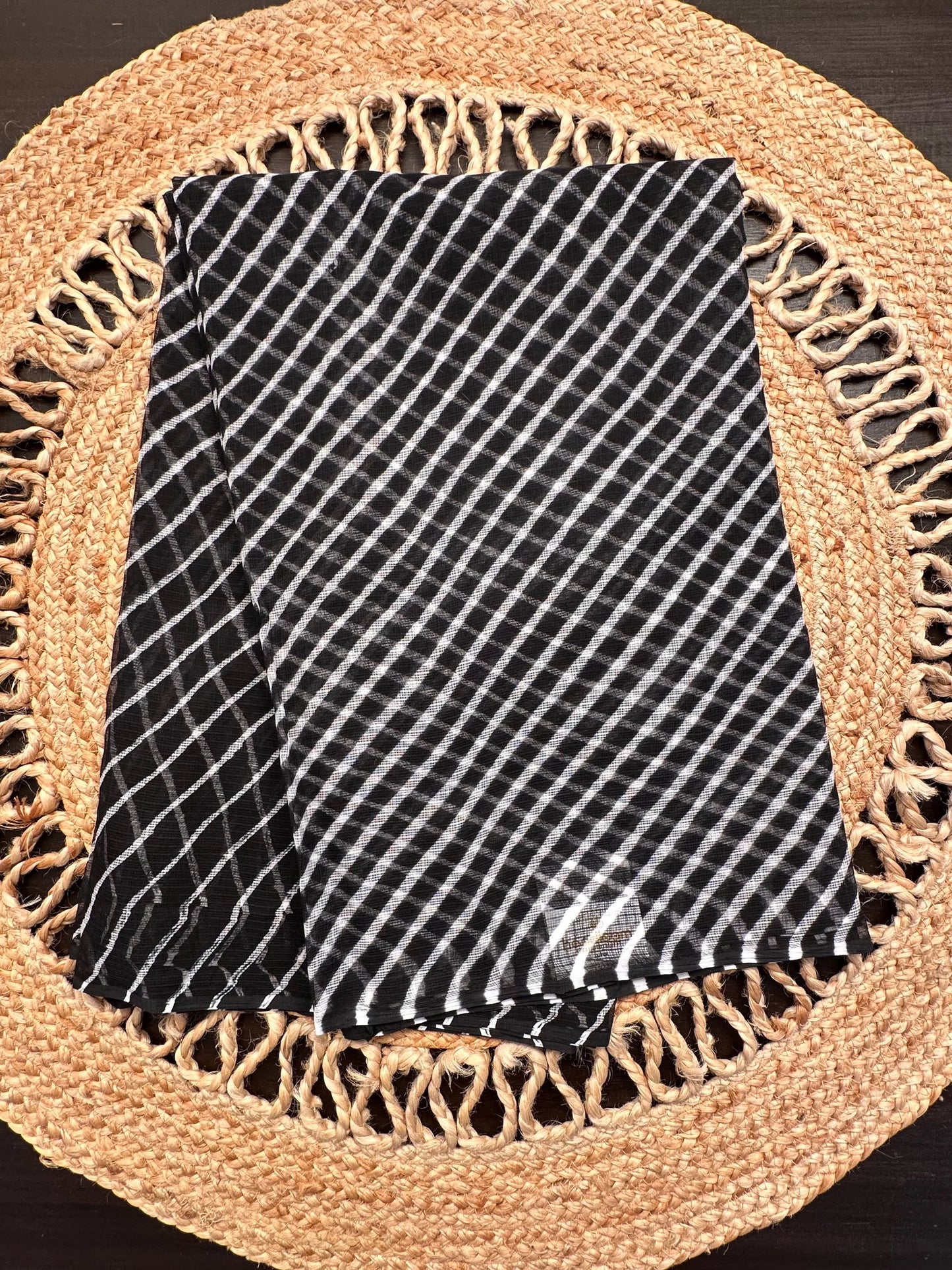 Black Khat Leheriya Kota Doria Pure Cotton Saree